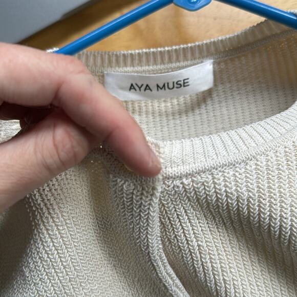 Aya Muse Cream Eris Cardigan Sweater with Long Sleeves and Round Neckline - Picture 8 of 8